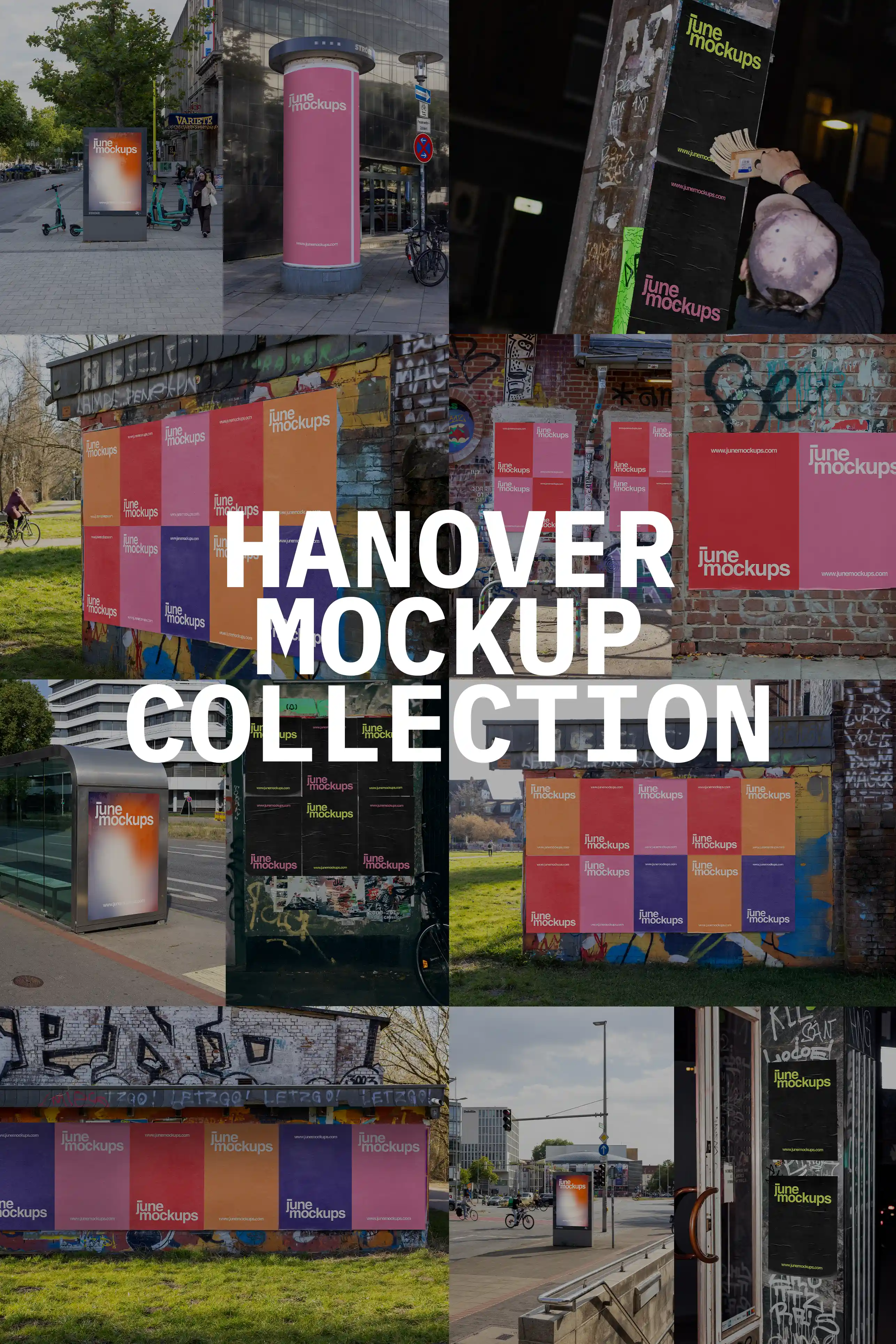 "Urban poster mockup in a freestanding city light display in front of the Stadsschouwburg Theater in Amsterdam, presented by June Mockups