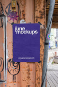 Purple A4 or A3 poster mockup taped to a rusty wooden wall at Holzpark Klybeck in Basel, near Gannet. The scene includes graffiti, stickers, black tape, worn textures and industrial details, ideal for raw urban poster design, street art visuals and alternative campaign previews.